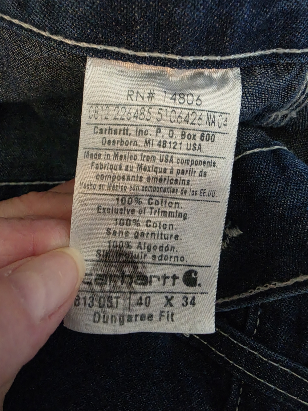 Carhartt Men’s Dark Blue Relaxed Dungaree Jeans